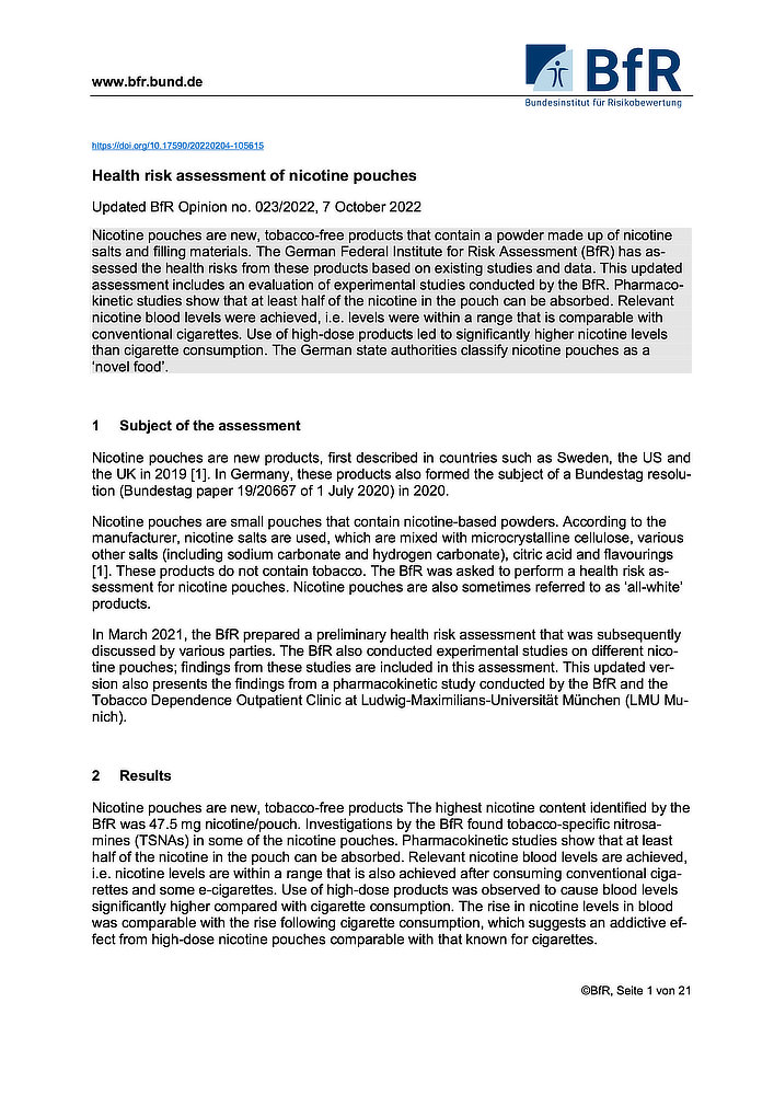 Health risk assessment of nicotine pouches